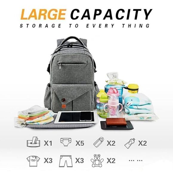 NWOT Hap Tim Multi-Function Large Baby Diaper Bag Backpack GREY FREE GIFT - Picture 3 of 8